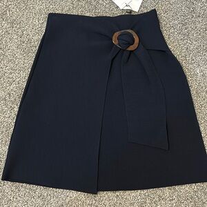 Wrap-Effect Buckled Stretch-Ponte Mini Skirt in Navy - US 2